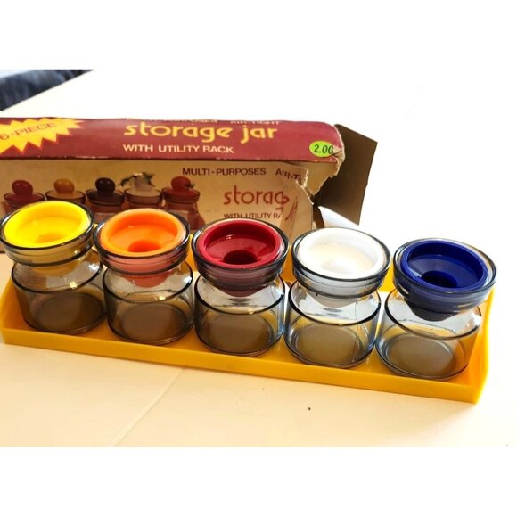 6-Piece Multi-Purpose Air-Tight Storage Jar Set With Colorful Utility Rack - Picture 1 of 6